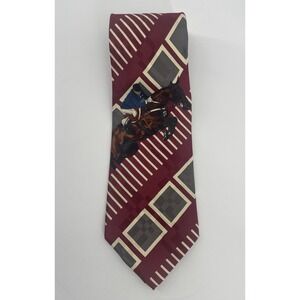 VTG Polo Ralph Lauren Silk Tie OS Burgundy Equestrian Horse Jumping HandMade USA